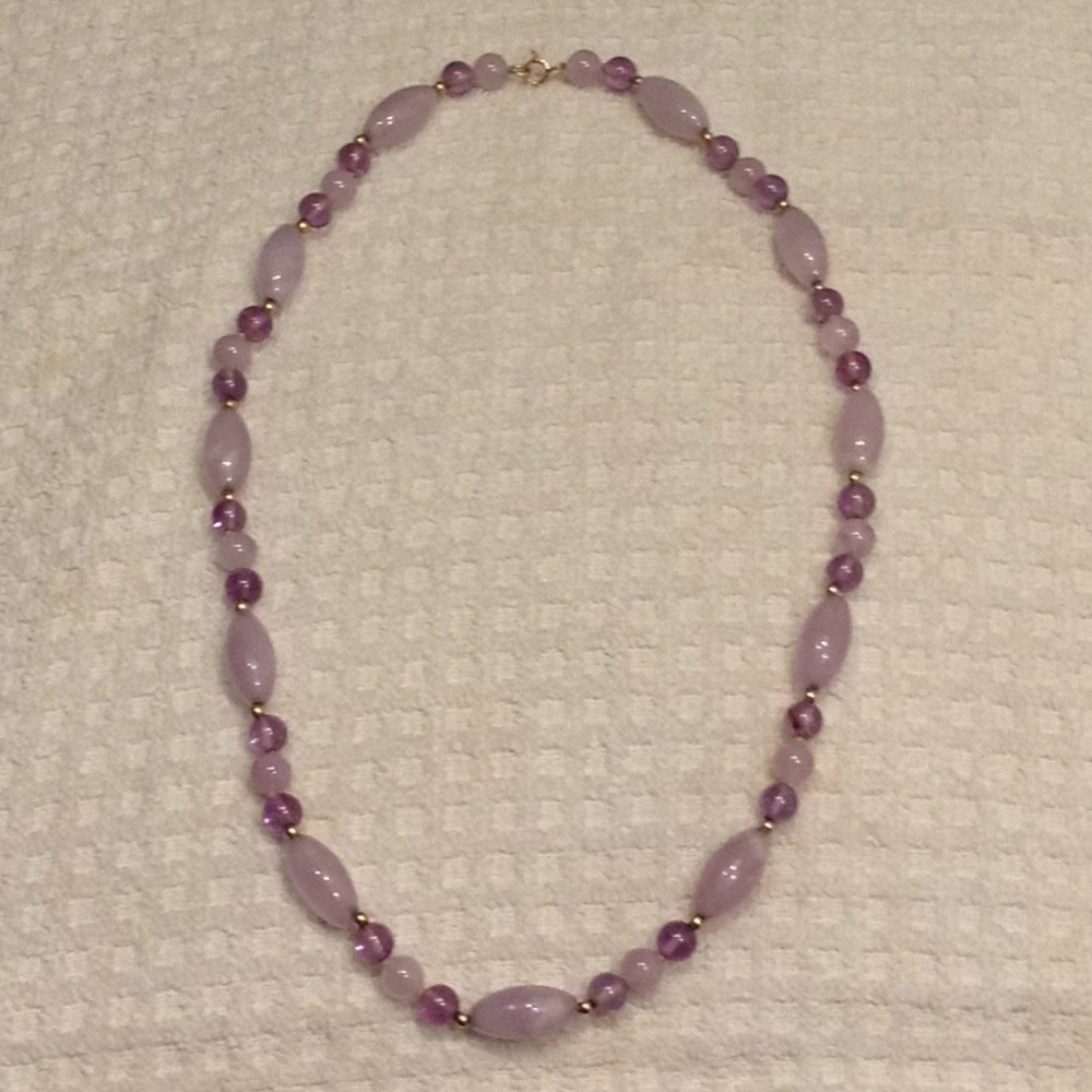 Vintage 14kt Lavender Jade and Amethyst Necklace